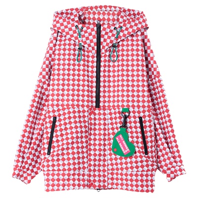 ALL BEINGS2025AW秋季设计师新款红色格纹撞色挂件宽松外套女