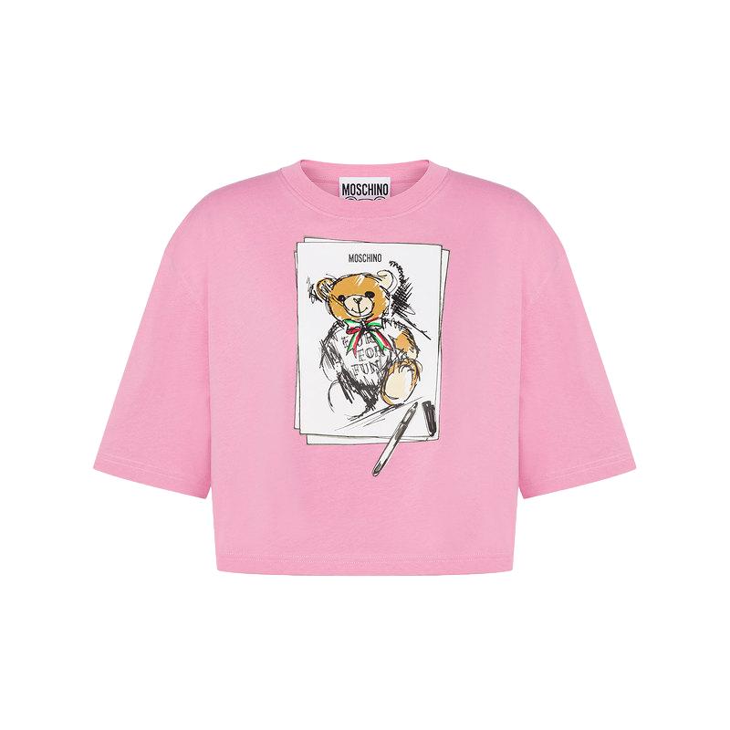 【低至5折】Moschino/莫斯奇诺   女士泰迪熊Teddy印花短款T恤