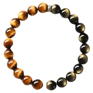 原创丨天然黄虎眼石招财补水金曜石手串款闪电纹情侣手链转运平安