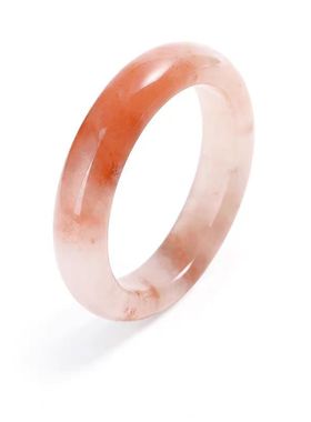 新中式桃花酿手镯天然金丝玉正圈真玉石手镯少女樱花粉玉镯子送礼