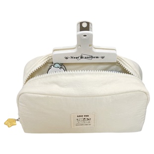 简约白色纯色系笔袋初中生高颜值奶油小方墩墩包文具收纳袋化妆包2026新款超火女生ins大容量多隔层文具袋