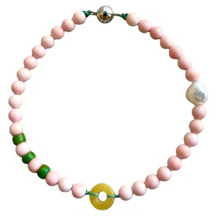 天然正品粉贝珊瑚贝手链女款手串配蜜蜡绿松石平安扣手工编织手绳