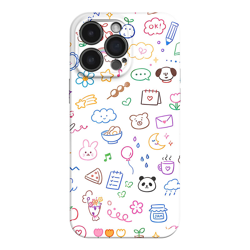 童趣手绘 ins风彩色涂鸦适用苹果iphone17手机壳华为pura70小米15荣耀x50红米k80小众vivox200新款一加ACE5