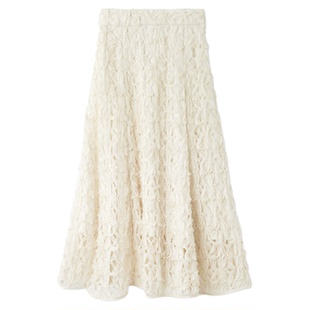 SNIDEL2025秋冬新品优雅百搭高腰流苏镂空钩花半身裙SWFS255107