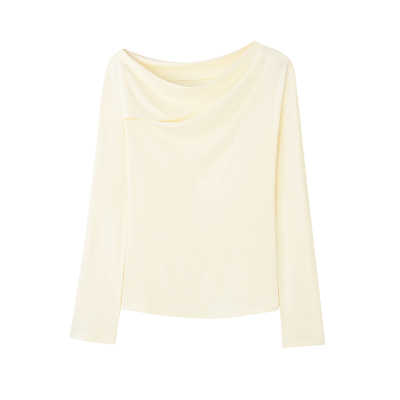 COMMON VALUE 「素云垂肩 」春季羊毛不规则修身斜肩长袖上衣T恤