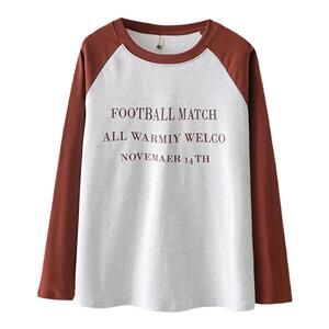 春秋季新款大码女装拼色长袖T恤女胖mm宽松显瘦遮肚子休闲打底衫