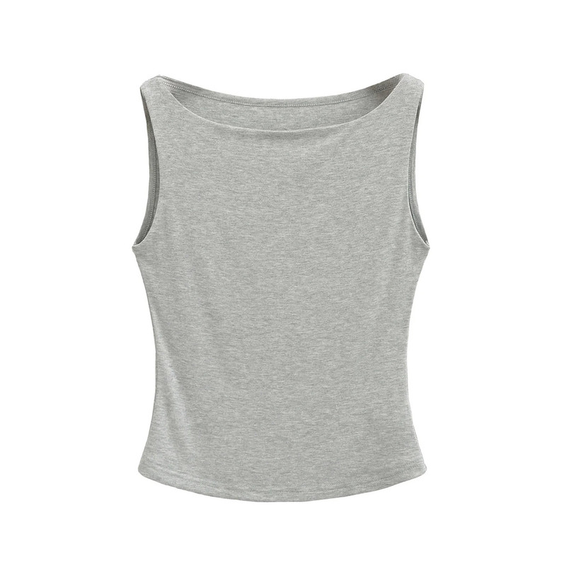 春夏灰色船领显瘦遮副乳吊带背心