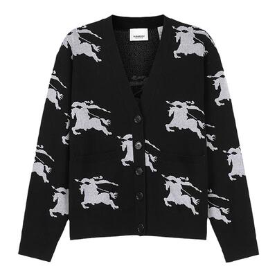 Burberry提花V领针织开衫毛衣