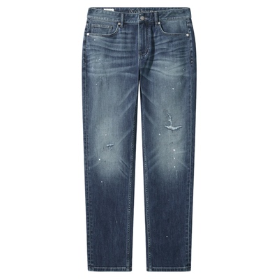 卡宾磨破泼墨修身小脚牛仔裤男装