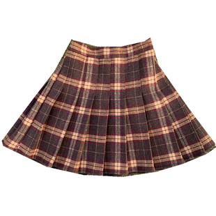 毛呢格子百褶裙女秋冬新款大码高腰半身裙短裙学院风短款蓬蓬裙子