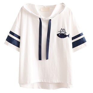 12-13-14-15-16岁大童少女春装连帽上衣服初中学生大码短袖T恤夏