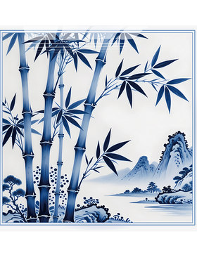 中式禅意山水竹子客厅亚克力墙贴