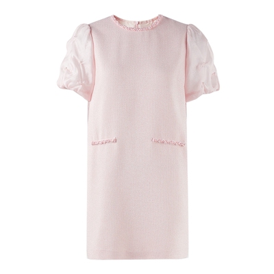 秋水伊人优雅气质小香风连衣裙2026年夏季新款女甜美泡泡袖直筒裙