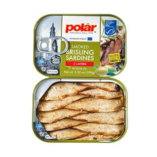 【自营】Polar原装进口橄榄油浸烟熏黍鲱沙丁鱼罐头海鲜食品100g