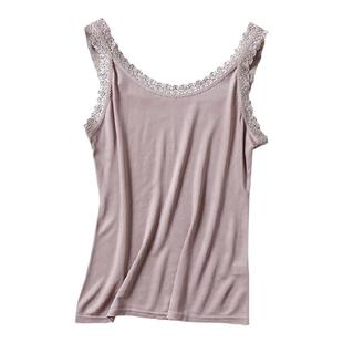 新款春夏针织真丝吊带背心精美蕾丝大码桑蚕丝打底衫短款修身女装