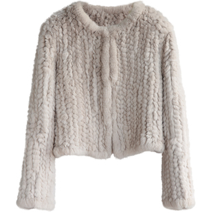 2025年进口獭兔毛编织皮草外套韩版短款廓形双面加厚编织皮草开衫