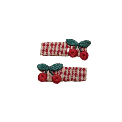 新年可爱宝宝樱桃婴发夹女童侧边碎发洋气格纹不伤发碎发发夹发饰