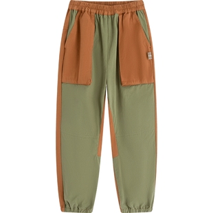 播broadcute童装裤子秋季新款男女童纯棉松紧腰口袋装饰KBQ3K402