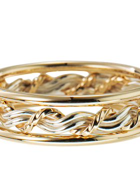 14K包金925纯银金银双色手工编织三环戒指女食指 欧美风小众轻奢