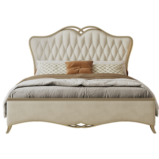 简菲娜贝弗利拉扣布艺床轻奢法式奶油风绒布床主卧双人实木床1米8