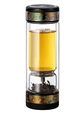 茶之恋钛杯茶水分离泡茶杯双层玻璃杯创意过滤银杯女男茶水杯礼品