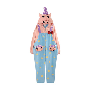 侘町2025新款秋冬季连体背带肥嘟嘟左卫门加厚法兰绒睡衣女家居服