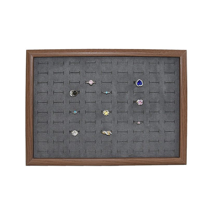 深胡桃戒指盒复古首饰盒实木耳钉耳环收纳托盘柜台饰品摆放展示盒