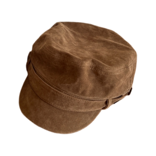 时髦美式工装风~纽扣平顶马术帽女秋冬麂皮绒韩女显脸小骑士帽子