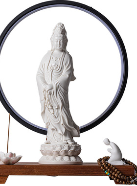 白瓷立莲观音佛像家用供奉摆件