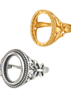 霸气复古个性男女戒指空托蝴蝶