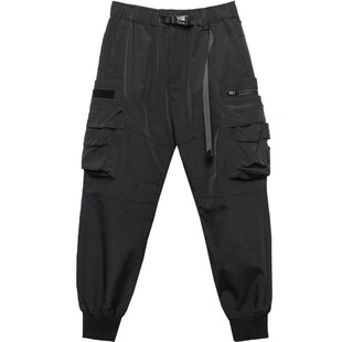 重工机能暗黑工装裤子男潮牌多口袋伞兵裤宽松小众设计休闲束脚裤