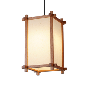 禅意吊灯侘寂风木艺简约方形灯日式原木小吊灯卡座吧台过道灯定制