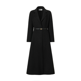 VGRASS25秋冬新款绵羊毛混纺双面呢收腰连衣裙式长款伞摆阔型大衣