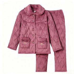 珊瑚绒睡衣女士冬季简约男士轻奢加厚加绒三层夹棉家居服新可外穿