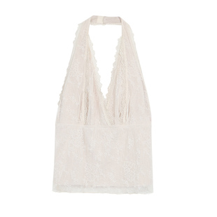 NEVA HU 纯欲风蕾丝挂脖v领吊带背心女性感露背短款无袖辣妹上衣