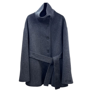 混深灰立领双面羊毛大衣女短款小个子秋冬新款单排扣简约毛呢外套