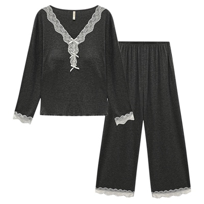 莫代尔睡衣女春秋冬季带胸垫