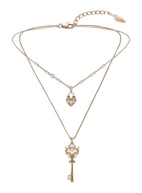 法式复古鸢尾花爱心叠戴钥匙项链