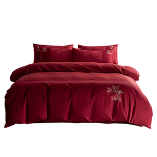 高级感提花结婚四件套大红色婚庆床单被套罩喜被婚床婚嫁床上用品