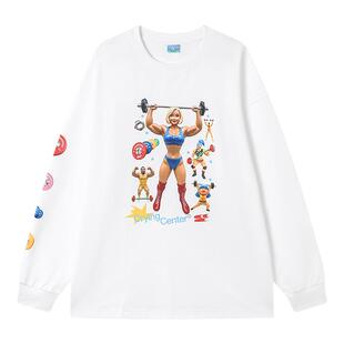 CryingCenter健身举重杠铃肌肉人印花速干运动长袖TEE男女款