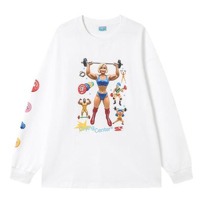 CryingCenter健身举重杠铃肌肉人印花速干运动长袖TEE男女款