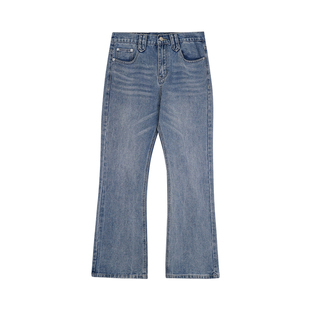 Hualun夏季微喇蓝色牛仔裤男款宽松阔腿高街韩版潮流直筒百搭裤子