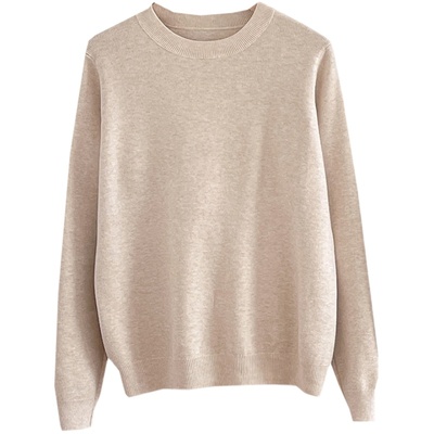 显白基础纯色圆领加厚细羊毛针织打底衫女冬宽松百搭长袖内搭毛衣