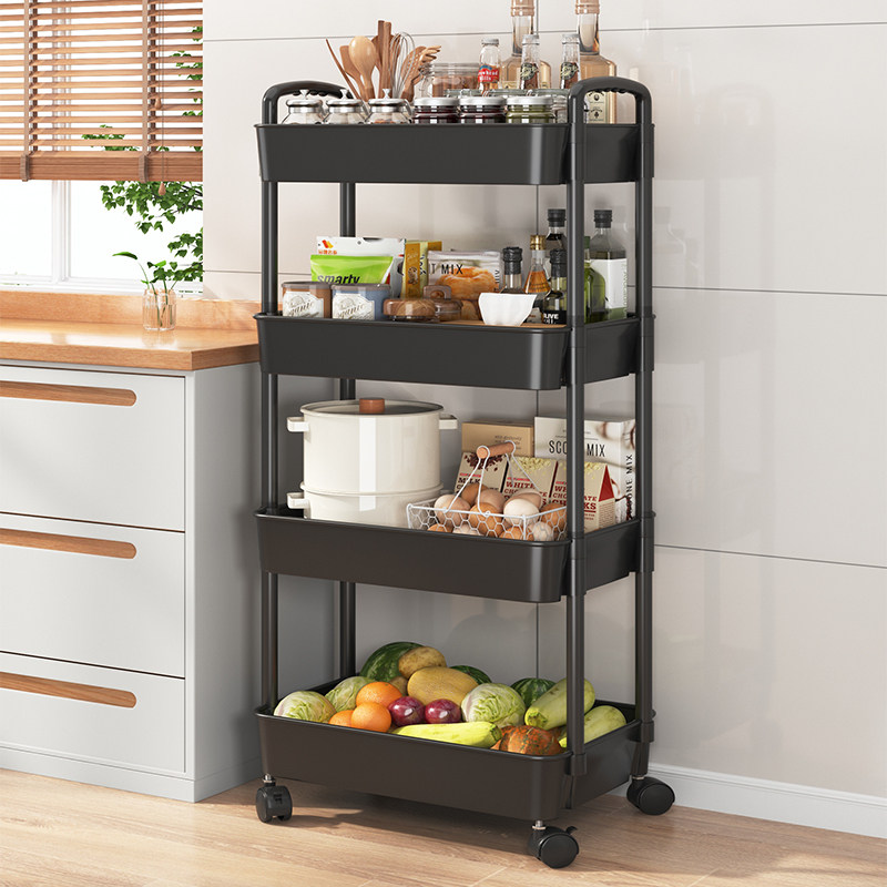 厨房用品置物架落地多层可移动家用小推车蔬菜篮零食收纳储物架子