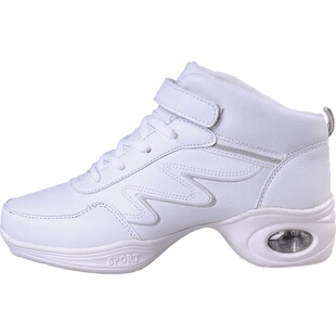 白色舞蹈鞋女广场舞鞋真皮增高女鞋软底爵士带中跟跳舞鞋冬季防滑