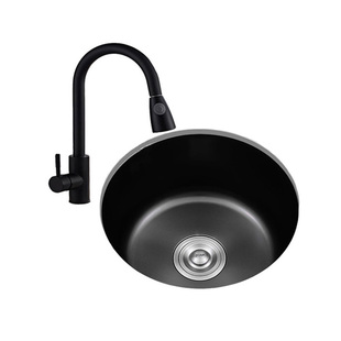 黑色纳米圆形小号水槽单槽304不锈钢岛吧台阳台厨房洗菜盆台下盆