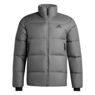 阿迪达斯羽绒服男冬季新款立领加厚外套灰色面包服棉袄大码鸭绒衣