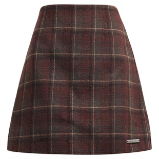 达佳诗红棕色格子半身裙女2026春秋新款小个子短裙高腰a字半裙