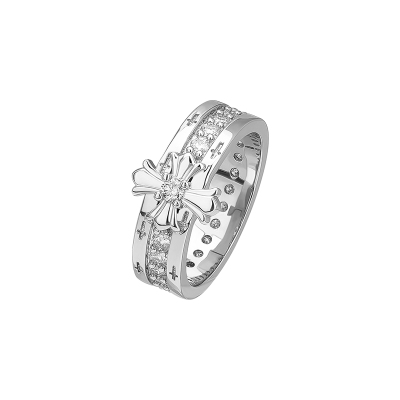 十字花戒指女纯银莫桑钻