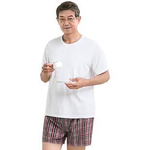 三枪夏季白色纯棉中老年老头衫短袖宽松爸爸汗衫男士t恤老人上衣